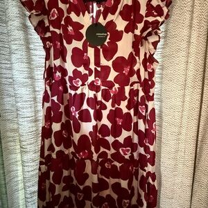 Mitsyshop Women’s Floral Tiered Dress in Cream and Burgundy